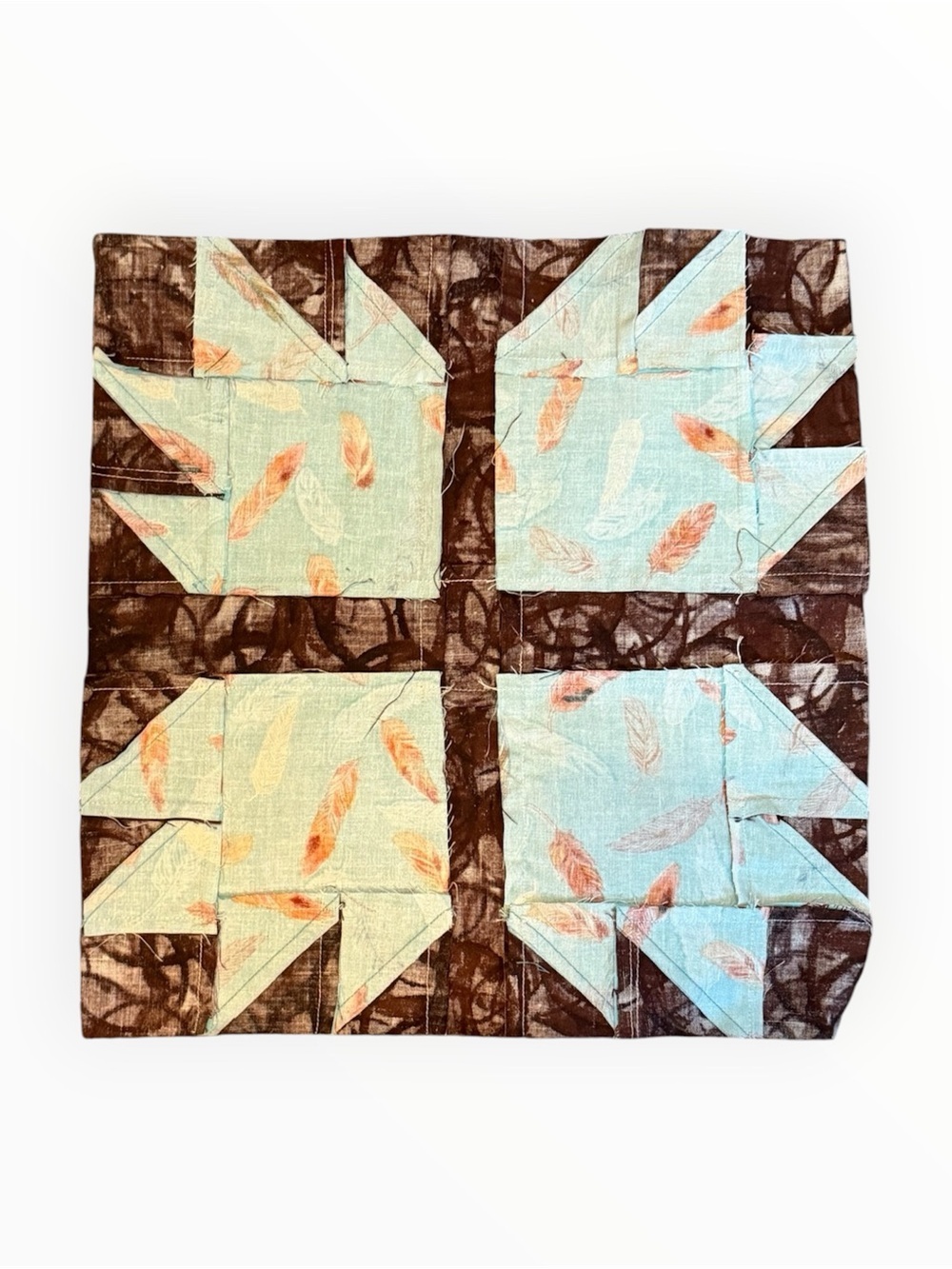 9 Piece Mixed Fabric Quilt Blocks Sewn Cotton Fabric Squares Southwestern Theme - Picture 5 of 6